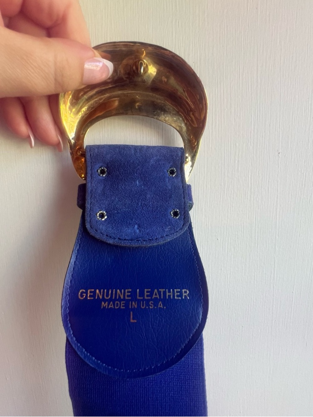 Express Genuine Leather Blue Suspenders with Gold Accent